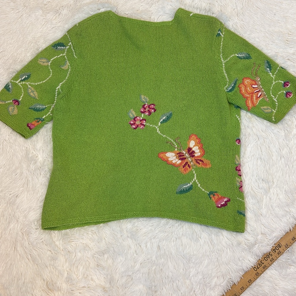 Vintage Northern Isles Sweater Short Sleeved Butterfly and Floral Size Large - Picture 10 of 13
